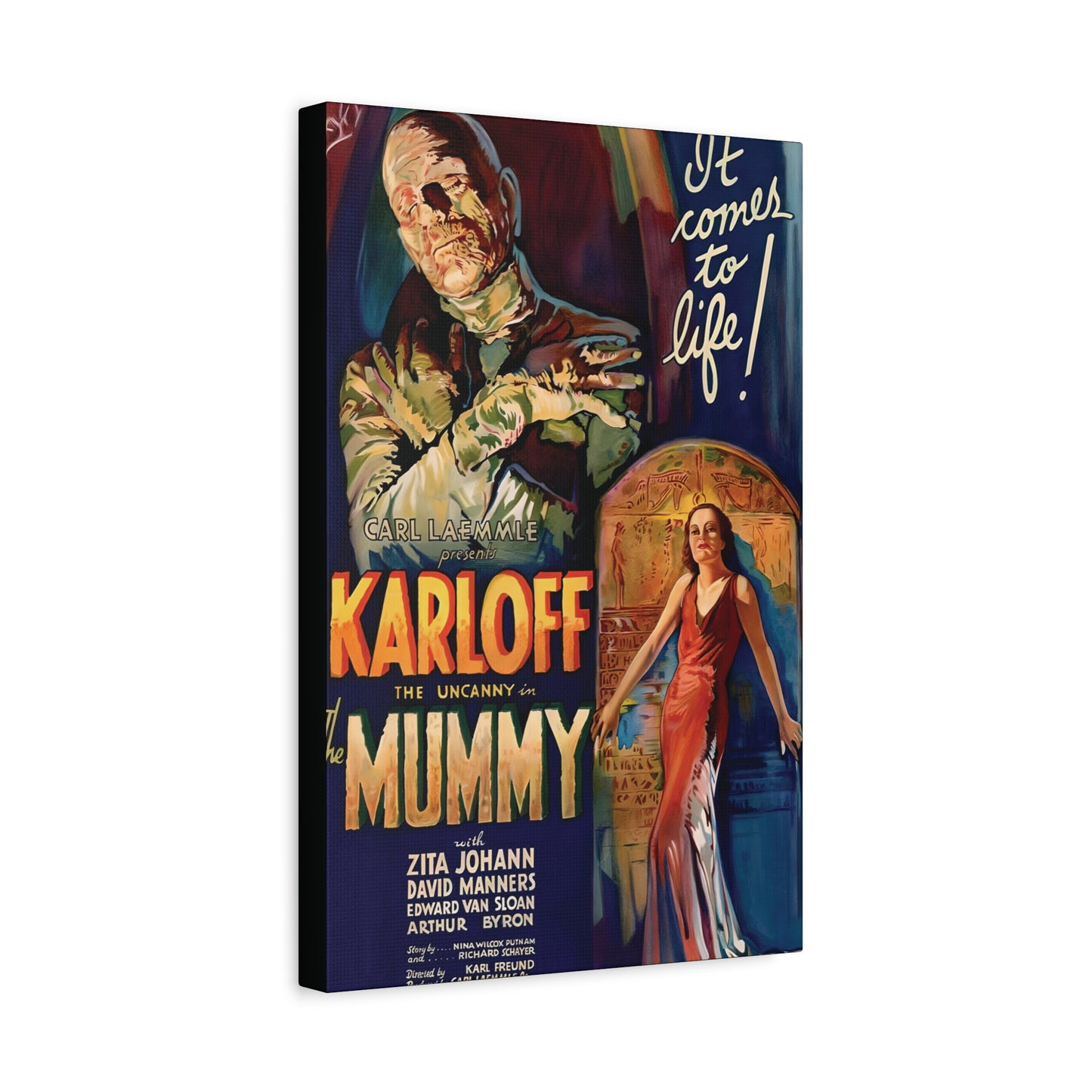 Retro Movie Classic Horror The Mummy Poster Art Canvas, Stretched, 1.25" Thick - FREE SHIPPING