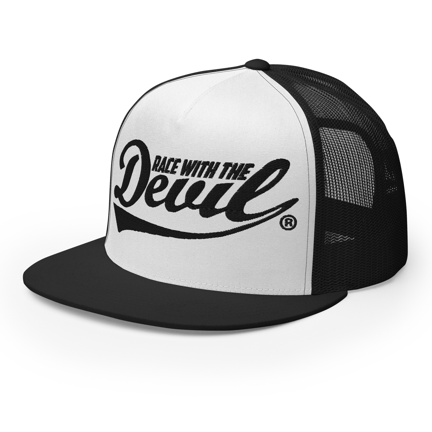 Race With The Devil® White with Black Trucker Hat