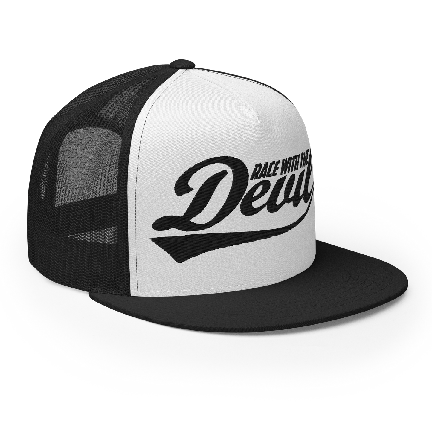 Race With The Devil® White with Black Trucker Hat