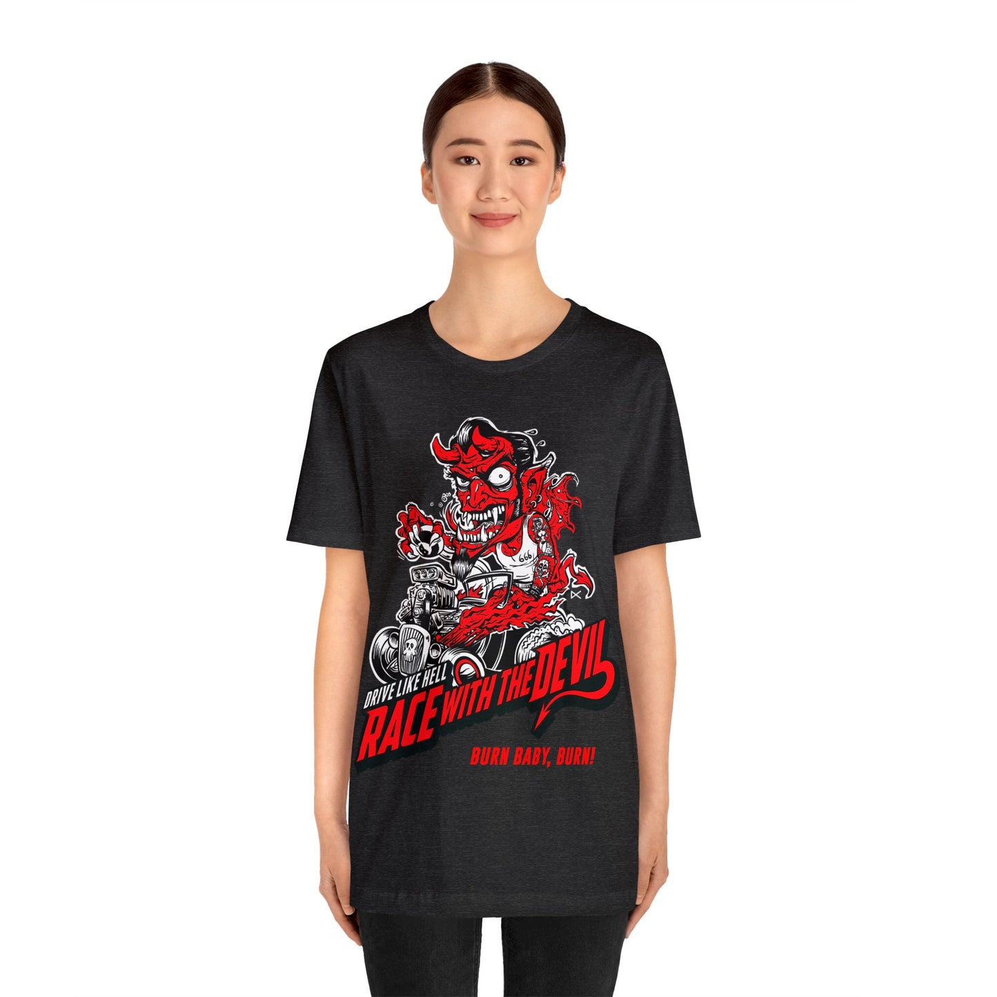 Race With The Devil Burn Baby, Burn Unisex Jersey Short Sleeve Tee
