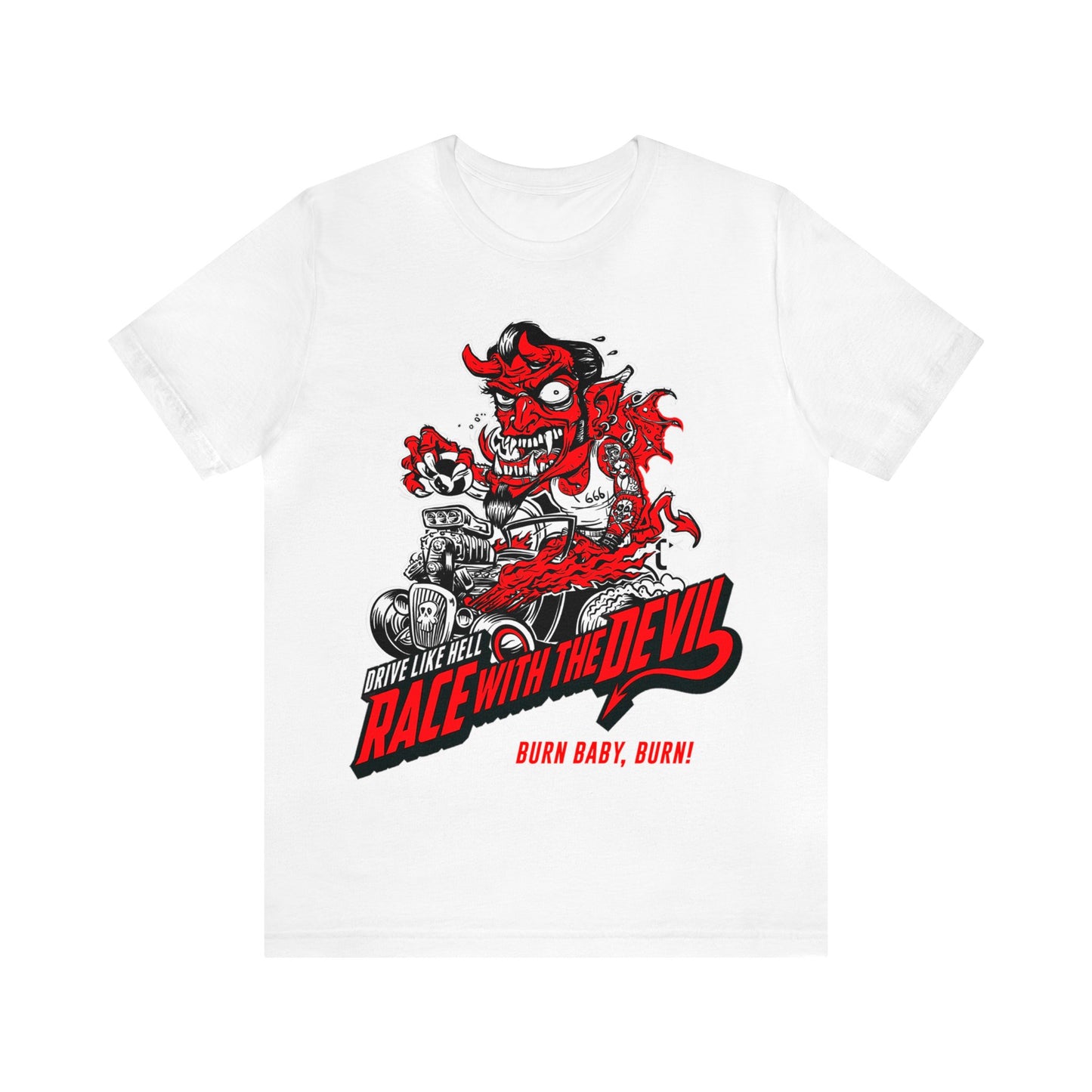 Race With The Devil Burn Baby, Burn Unisex Jersey Short Sleeve Tee