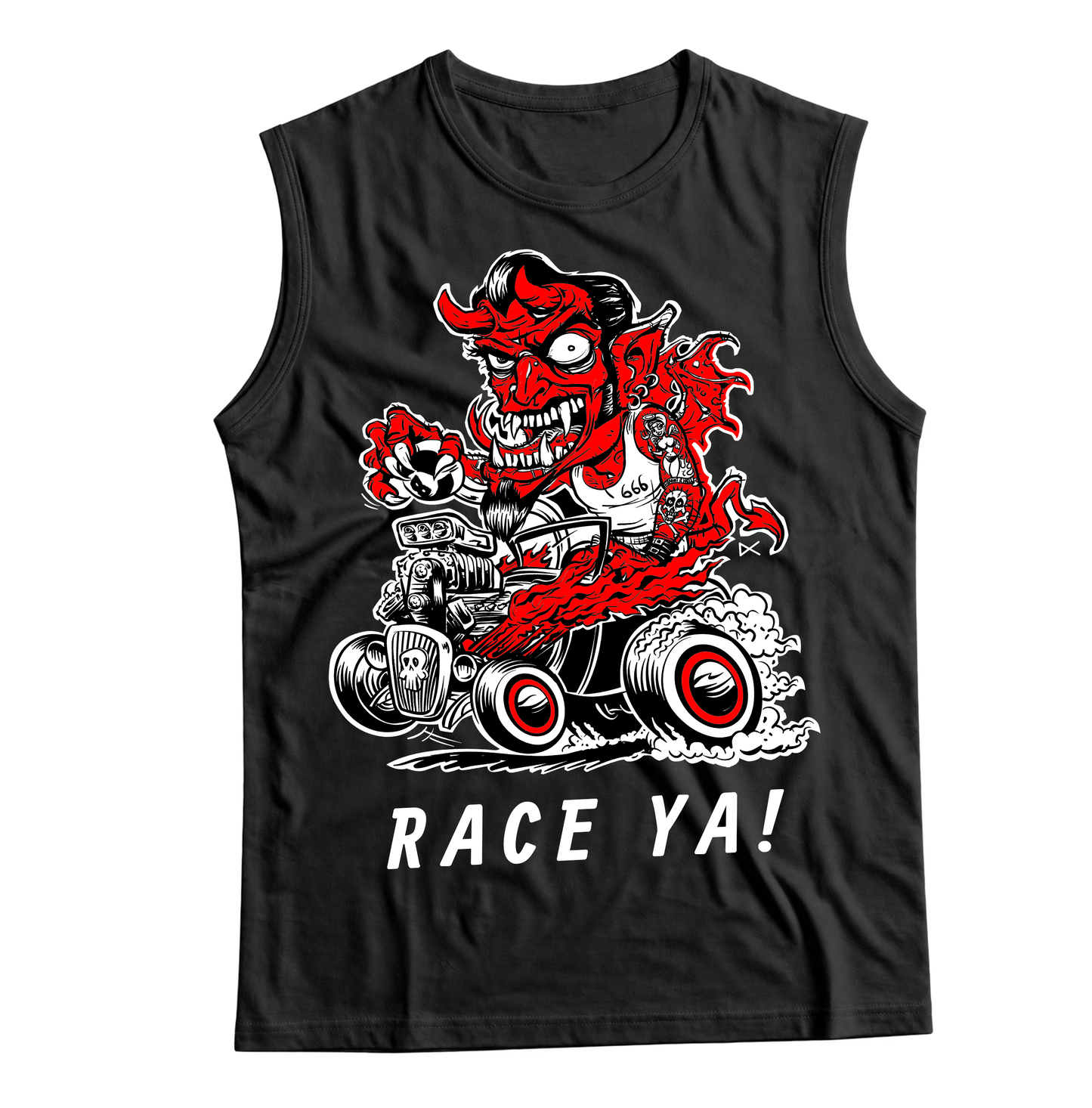 Unisex Race With The Devil® Race Ya! Hot Rod Devil Sleeveless T-Shirt