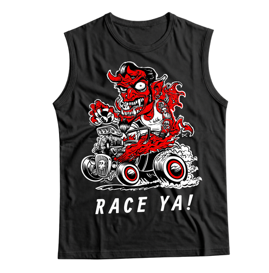 Unisex Race With The Devil® Race Ya! Hot Rod Devil Sleeveless T-Shirt