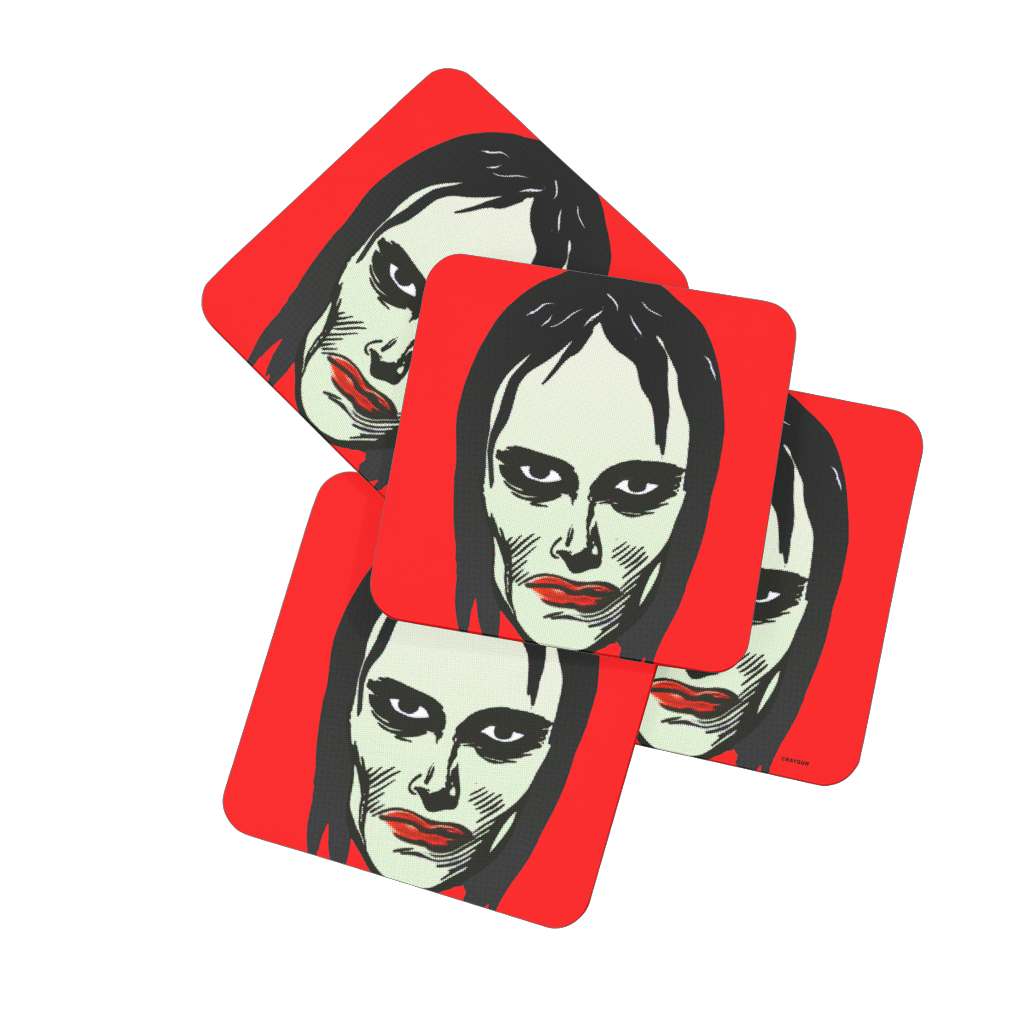 RAYGUN Female Vampire Hardboard Coaster Set of 4