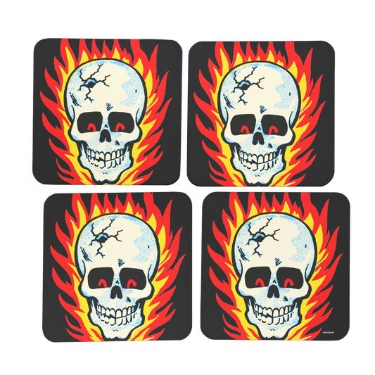 RAYGUN Hot Head Skull Hardboard Coaster Set of 4