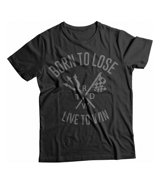 Unisex Race With The Devil® Born to Lose Race to Win Fork and Flag Vintage Heather Blend Charcoal T-Shirt