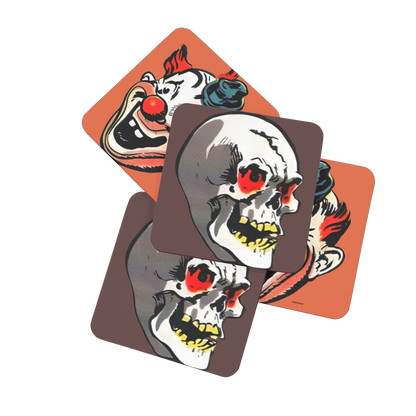 RAYGUN Creepy Clown and Skull Hardboard Coaster Set of 4